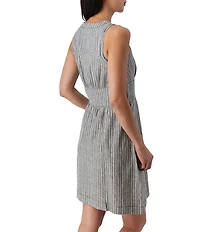 Aventura Breezey Woven Stripe V-Neck Sleeveless Button Front Fit & Flare Dress