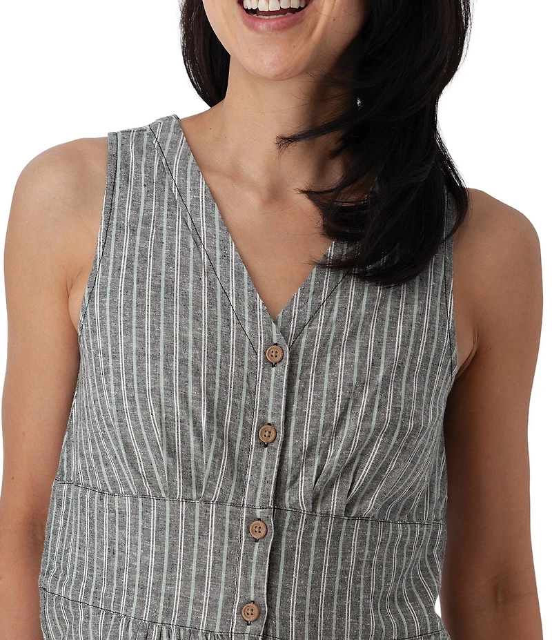 Aventura Breezey Woven Stripe V-Neck Sleeveless Button Front Fit & Flare Dress