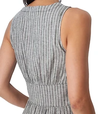 Aventura Breezey Woven Stripe V-Neck Sleeveless Button Front Fit & Flare Dress