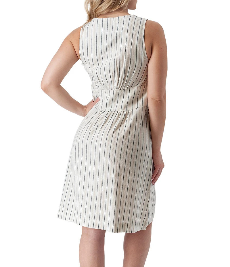 Aventura Breezey Woven Stripe V-Neck Sleeveless Button Front Fit & Flare Dress