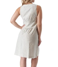 Aventura Breezey Woven Stripe V-Neck Sleeveless Button Front Fit & Flare Dress