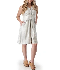 Aventura Breezey Woven Stripe V-Neck Sleeveless Button Front Fit & Flare Dress