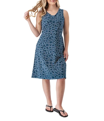 Aventura Cali Organic Cotton Scoop Neck Sleeveless Geometric Print Fit & Flare Dress