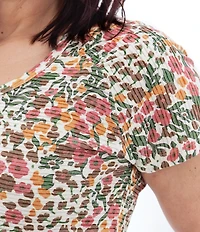 Aventura Charlie Organic Cotton Blend Floral Single Knit Jersey Scoop Neck Cap Sleeves Ruching Top