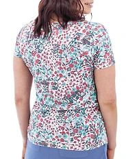 Aventura Charlie Organic Cotton Blend Floral Single Knit Jersey Scoop Neck Cap Sleeves Ruching Top