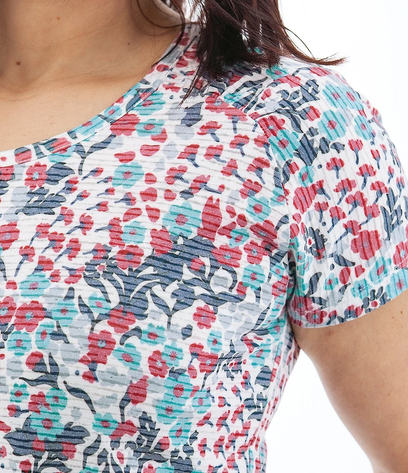 Aventura Charlie Organic Cotton Blend Floral Single Knit Jersey Scoop Neck Cap Sleeves Ruching Top