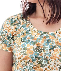 Aventura Charlie Organic Cotton Blend Floral Single Knit Jersey Scoop Neck Cap Sleeves Ruching Top