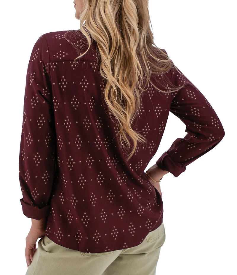Aventura Cleo Printed Woven Point Collar Long Sleeve Button Front Shirt