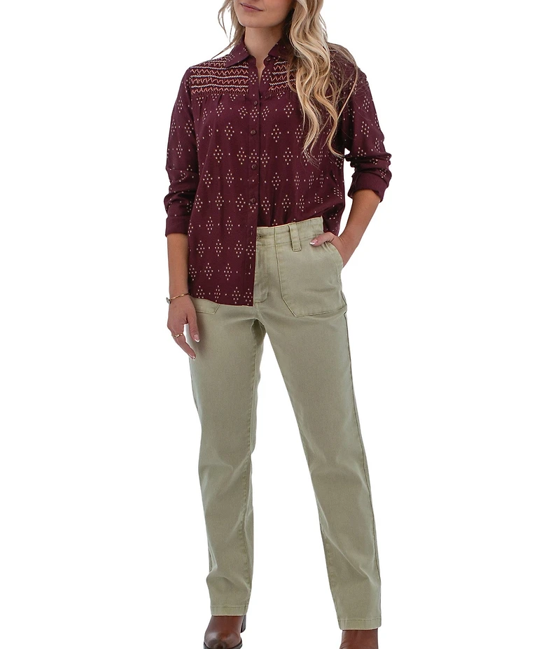 Aventura Cleo Printed Woven Point Collar Long Sleeve Button Front Shirt