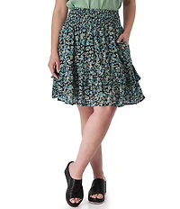 Aventura Francesca Floral Crepe Woven Wide Smocked Ruffle Pull-On Skirt