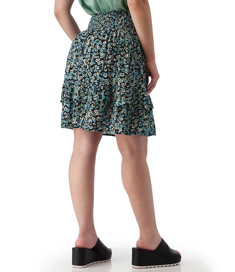 Aventura Francesca Floral Crepe Woven Wide Smocked Ruffle Pull-On Skirt