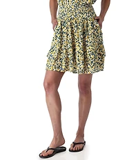 Aventura Francesca Floral Crepe Woven Wide Smocked Ruffle Pull-On Skirt