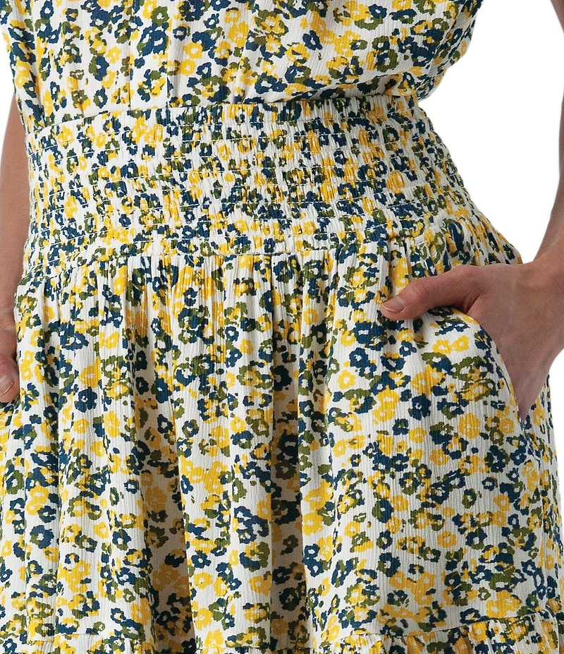 Aventura Francesca Floral Crepe Woven Wide Smocked Ruffle Pull-On Skirt