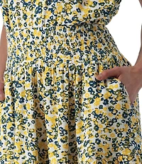 Aventura Francesca Floral Crepe Woven Wide Smocked Ruffle Pull-On Skirt