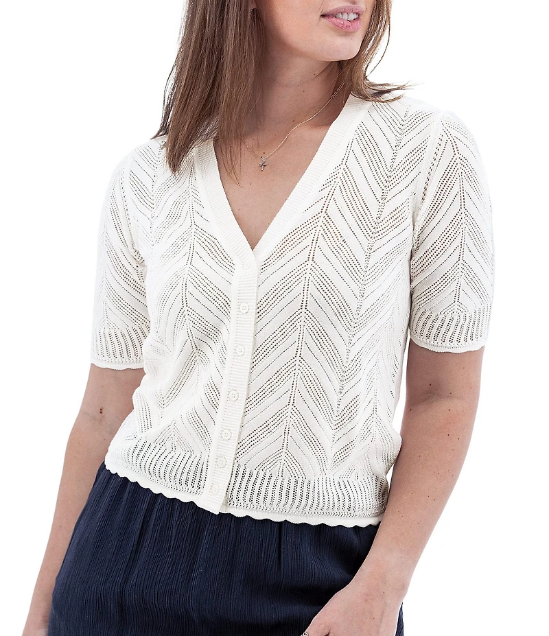 Aventura Julia Organic Cotton Blend Fine Gauge Zig-Zag Ribbed Knit V-Neck Crop Cardigan