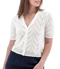 Aventura Julia Organic Cotton Blend Fine Gauge Zig-Zag Ribbed Knit V-Neck Crop Cardigan
