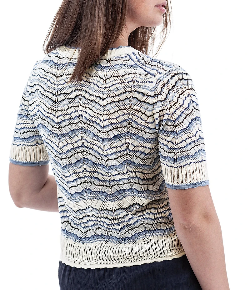 Aventura Julia Organic Cotton Blend Fine Gauge Zig-Zag Ribbed Knit V-Neck Crop Cardigan