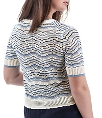 Aventura Julia Organic Cotton Blend Fine Gauge Zig-Zag Ribbed Knit V-Neck Crop Cardigan
