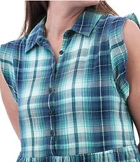 Aventura Montrose Plaid Organic Cotton Gauze Yarn Dye Woven Point Collar A-Line Dress