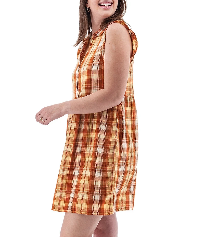 Aventura Montrose Plaid Organic Cotton Gauze Yarn Dye Woven Point Collar A-Line Dress