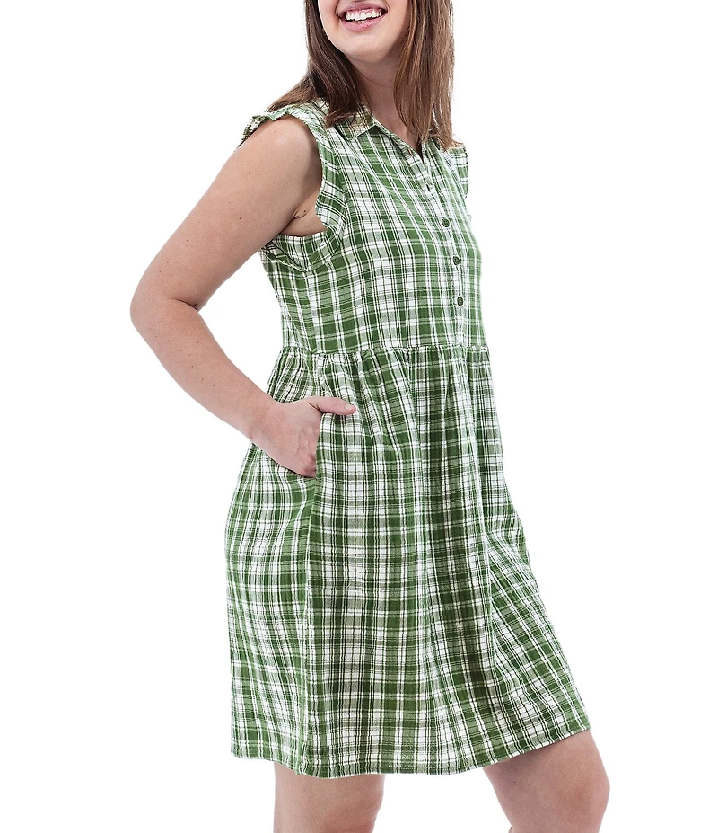 Aventura Montrose Plaid Organic Cotton Gauze Yarn Dye Woven Point Collar A-Line Dress