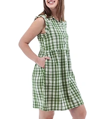 Aventura Montrose Plaid Organic Cotton Gauze Yarn Dye Woven Point Collar A-Line Dress