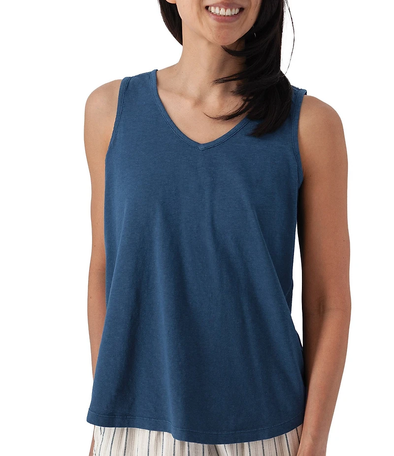 Aventura Simone Organic Cotton Hemp Slub Knit Jersey Soft V-Neck Ladder Lace Trim Tank
