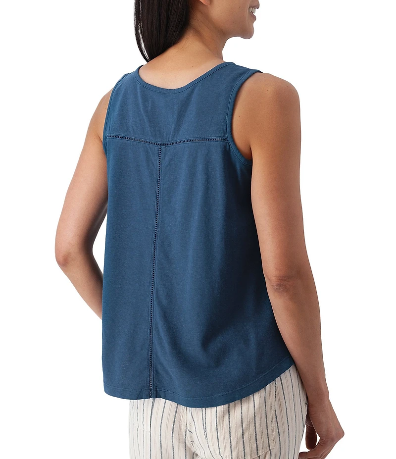 Aventura Simone Organic Cotton Hemp Slub Knit Jersey Soft V-Neck Ladder Lace Trim Tank