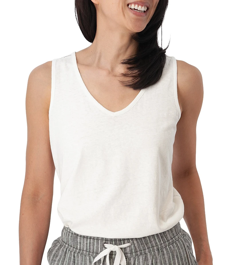 Aventura Simone Organic Cotton Hemp Slub Knit Jersey Soft V-Neck Ladder Lace Trim Tank