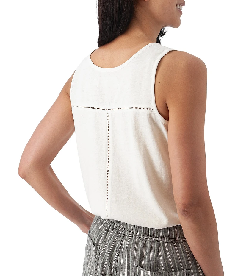 Aventura Simone Organic Cotton Hemp Slub Knit Jersey Soft V-Neck Ladder Lace Trim Tank