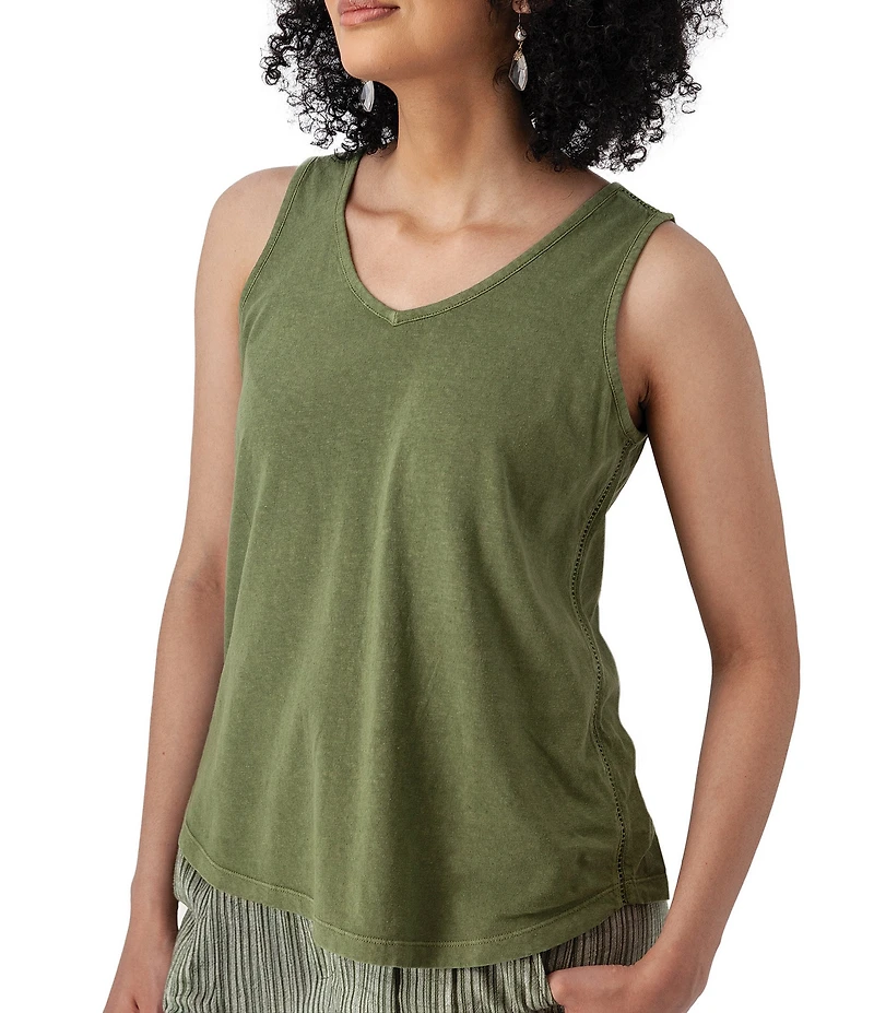 Aventura Simone Organic Cotton Hemp Slub Knit Jersey Soft V-Neck Ladder Lace Trim Tank