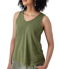 Aventura Simone Organic Cotton Hemp Slub Knit Jersey Soft V-Neck Ladder Lace Trim Tank
