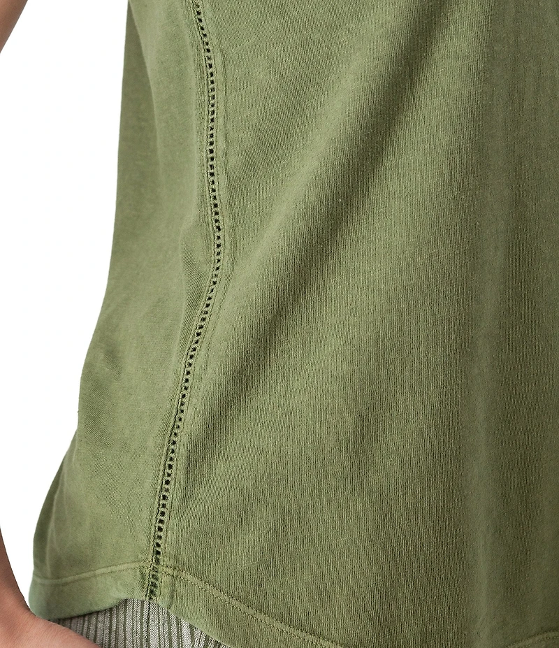 Aventura Simone Organic Cotton Hemp Slub Knit Jersey Soft V-Neck Ladder Lace Trim Tank