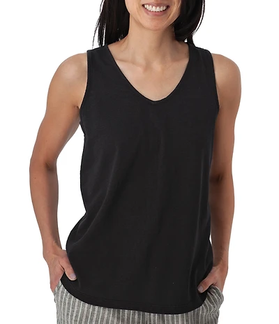 Aventura Simone Organic Cotton Hemp Slub Knit Jersey Soft V-Neck Ladder Lace Trim Tank