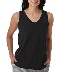 Aventura Simone Organic Cotton Hemp Slub Knit Jersey Soft V-Neck Ladder Lace Trim Tank