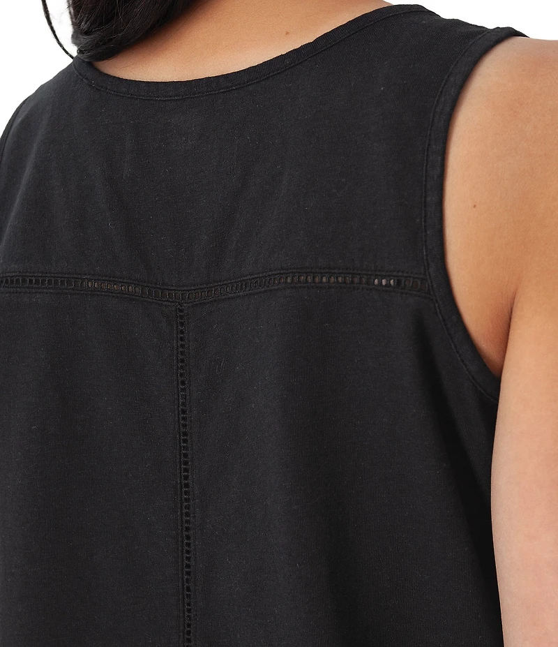 Aventura Simone Organic Cotton Hemp Slub Knit Jersey Soft V-Neck Ladder Lace Trim Tank