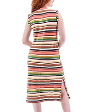 Aventura Summerville Stripe Organic Cotton Yarn-Dye Knit Crew Neck Rolled Trim Sleeves Sheath Midi Dress