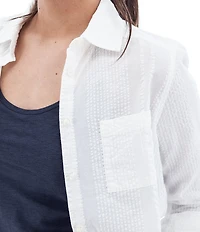 Aventura Colmar Seersucker Collared Neckline 3/4 Roll Tab Sleeve Top