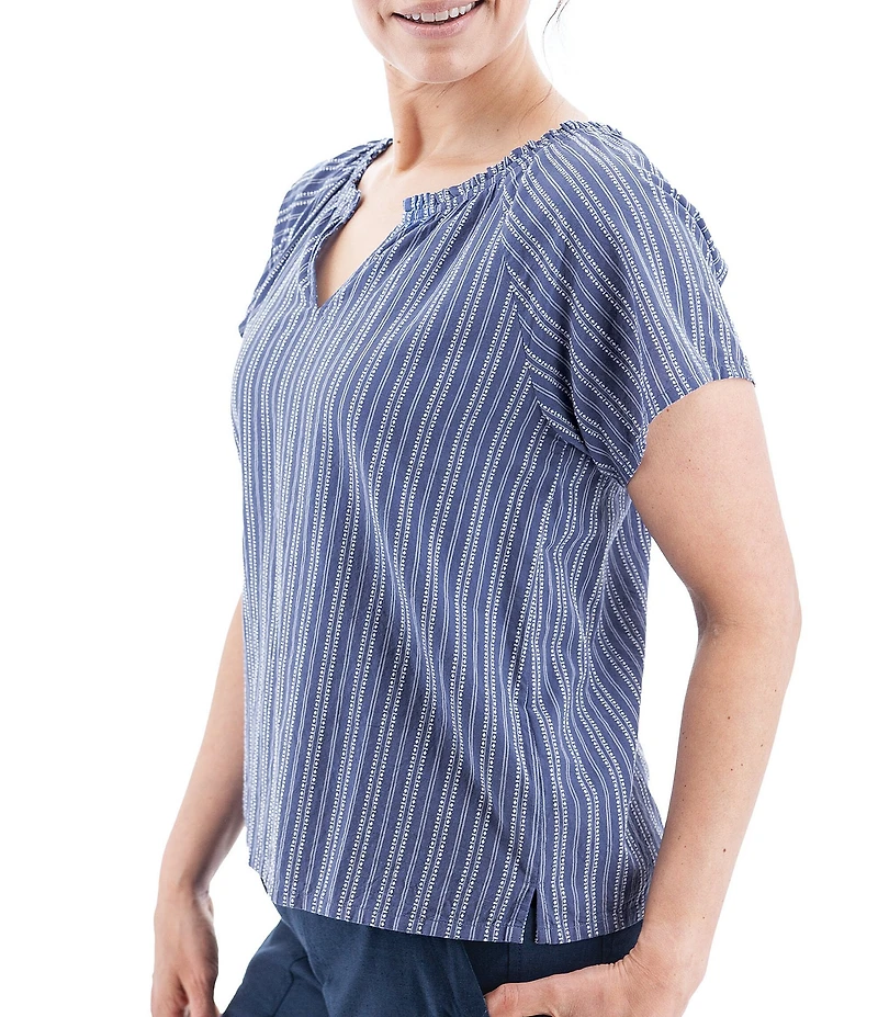 Aventura Colmar Striped Split V Neckline Short Sleeve Blouse