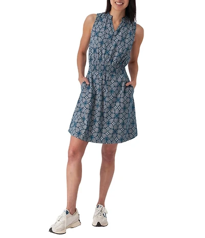 Aventura Cottage Stretch Jersey Ruffle Split Neck Sleeveless Dress