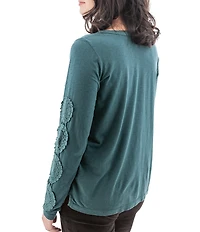 Aventura Crystal Henley Crochet Jersey Knit Scoop Neck Top
