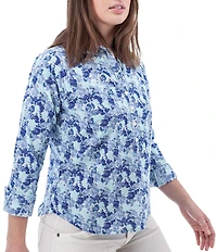 Aventura Devon Printed Collared Neckline Roll Tab Sleeve Button Front Blouse