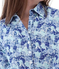 Aventura Devon Printed Collared Neckline Roll Tab Sleeve Button Front Blouse