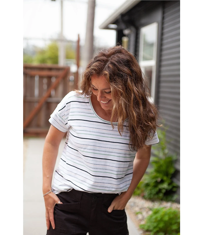 Aventura Endless Summer Knit Jersey Stripe Scoop Neck Boxy Top