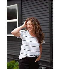 Aventura Endless Summer Knit Jersey Stripe Scoop Neck Boxy Top