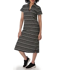 Aventura Endless Summer Yarn-Dye Strip Print Johnny Collar Short Sleeve Tee Dress