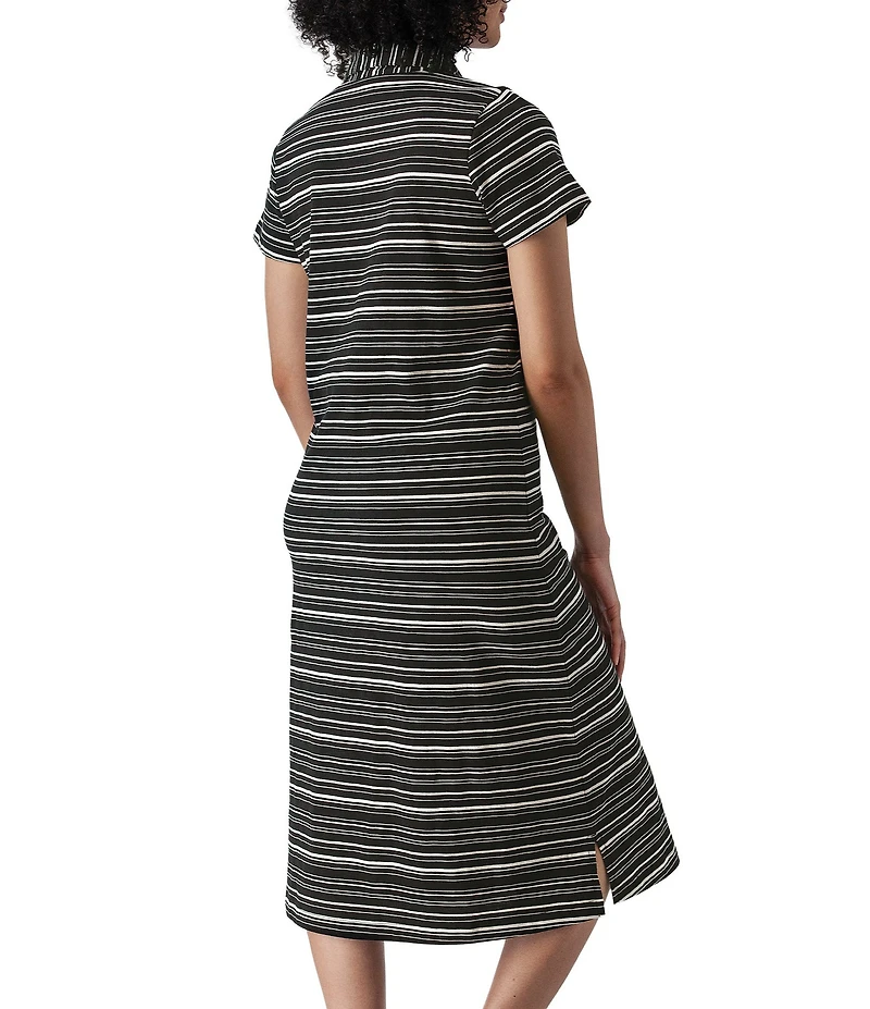 Aventura Endless Summer Yarn-Dye Strip Print Johnny Collar Short Sleeve Tee Dress