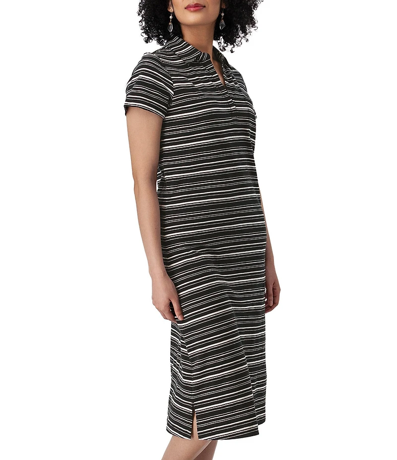 Aventura Endless Summer Yarn-Dye Strip Print Johnny Collar Short Sleeve Tee Dress