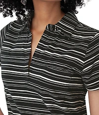 Aventura Endless Summer Yarn-Dye Strip Print Johnny Collar Short Sleeve Tee Dress