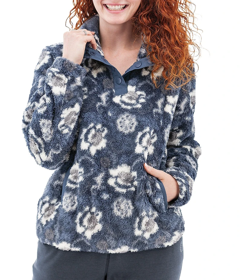 Aventura Equinox Allover Print Pile Fleece Stand Collar Snap Front Pullover